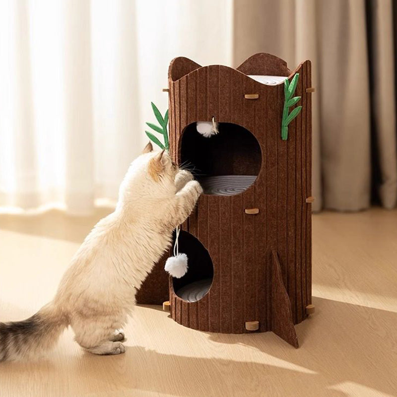 Contemporary Creative Round Medium-Density Fiberboard Felt Tree Stump Cat Tree 2/3-Tier For Living Room
