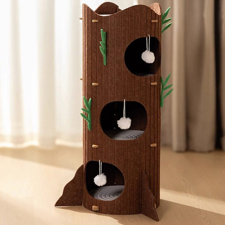 Contemporary Creative Round Medium-Density Fiberboard Felt Tree Stump Cat Tree 2/3-Tier For Living Room