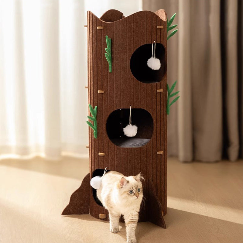 Contemporary Creative Round Medium-Density Fiberboard Felt Tree Stump Cat Tree 2/3-Tier For Living Room