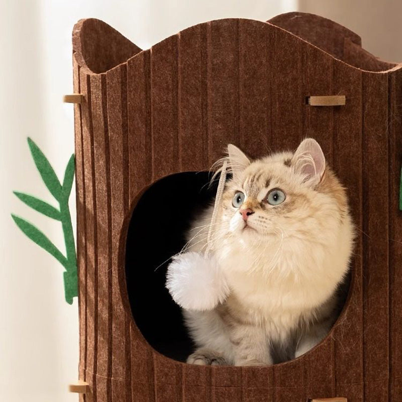 Contemporary Creative Round Medium-Density Fiberboard Felt Tree Stump Cat Tree 2/3-Tier For Living Room