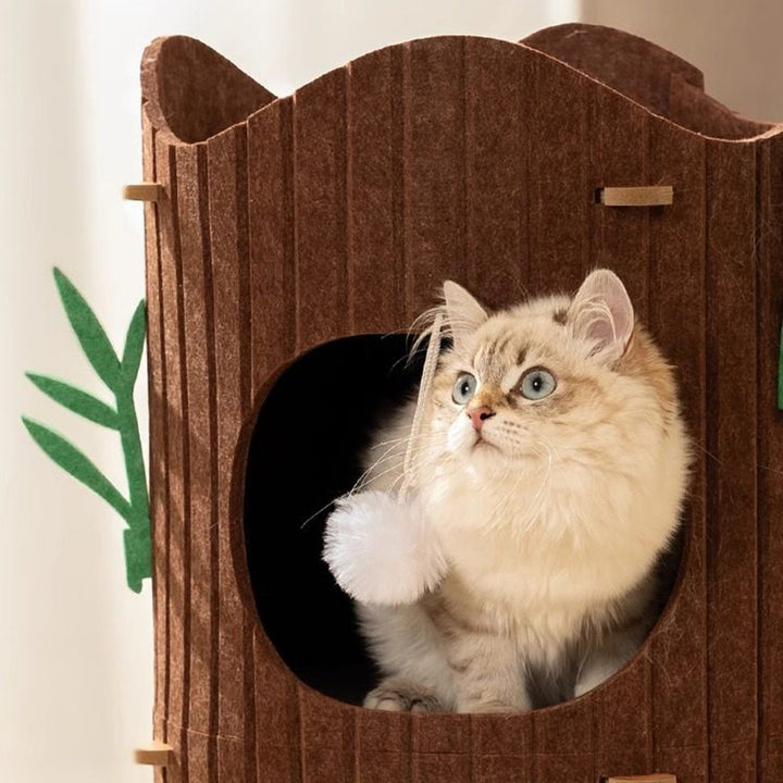 Contemporary Creative Round Medium-Density Fiberboard Felt Tree Stump Cat Tree 2/3-Tier For Living Room