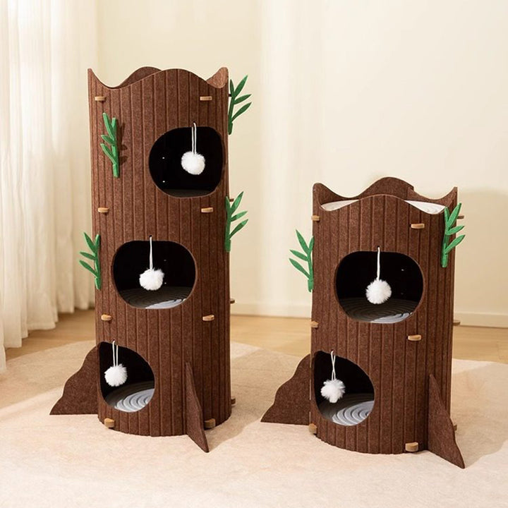Contemporary Creative Round Medium-Density Fiberboard Felt Tree Stump Cat Tree 2/3-Tier For Living Room