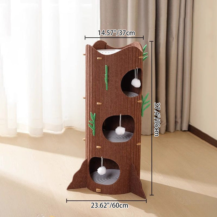 Contemporary Creative Round Medium-Density Fiberboard Felt Tree Stump Cat Tree 2/3-Tier For Living Room