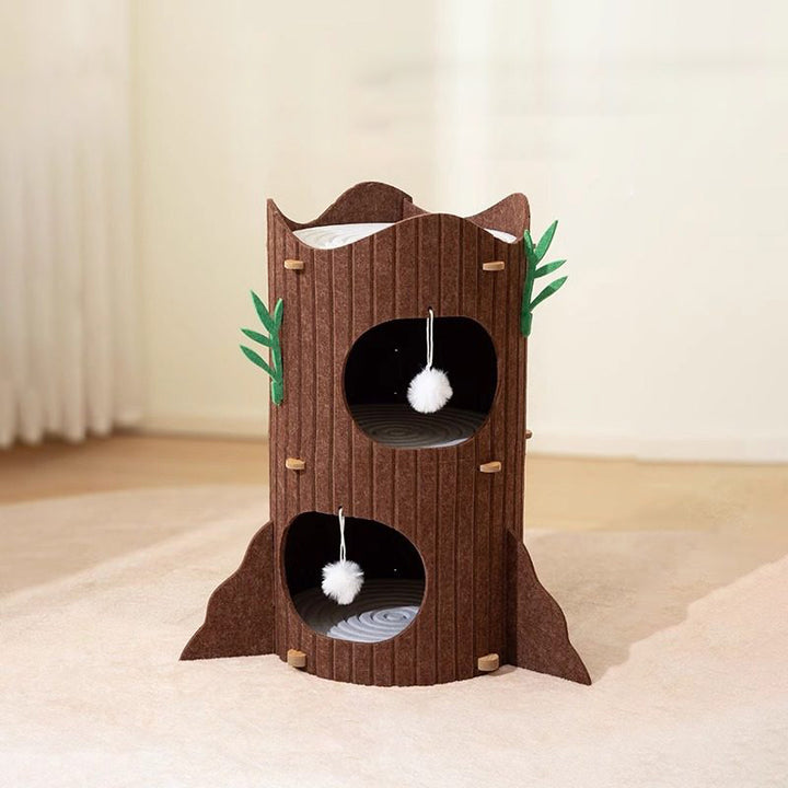 Contemporary Creative Round Medium-Density Fiberboard Felt Tree Stump Cat Tree 2/3-Tier For Living Room