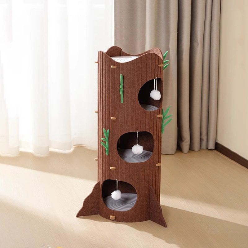Contemporary Creative Round Medium-Density Fiberboard Felt Tree Stump Cat Tree 2/3-Tier For Living Room