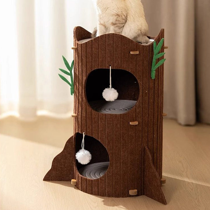 Contemporary Creative Round Medium-Density Fiberboard Felt Tree Stump Cat Tree 2/3-Tier For Living Room