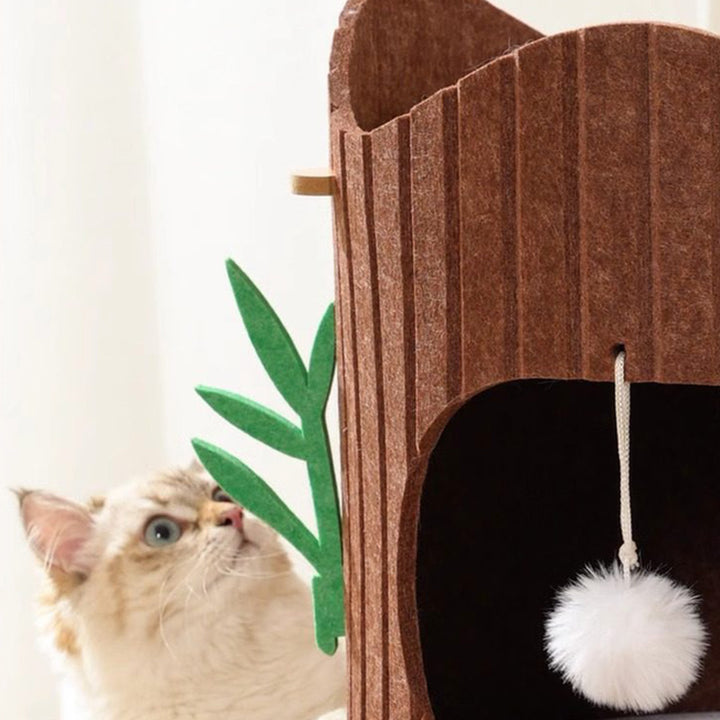 Contemporary Creative Round Medium-Density Fiberboard Felt Tree Stump Cat Tree 2/3-Tier For Living Room