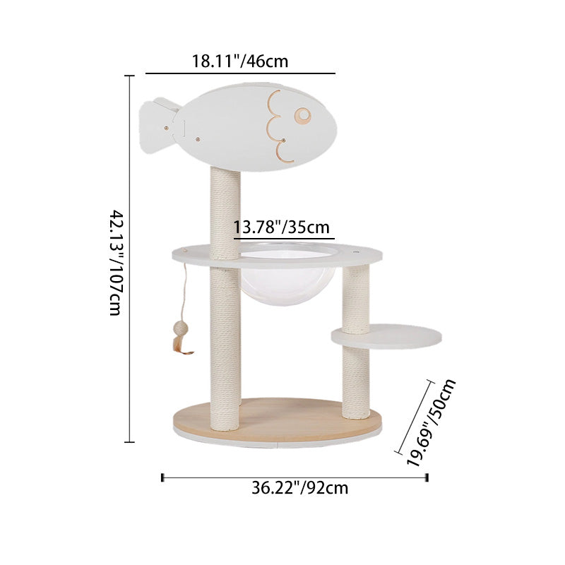 Árbol para gatos contemporáneo escandinavo redondo de contrachapado, PVC, acrílico, papel kraft y cuerda, de 3 niveles, para sala de estar 
