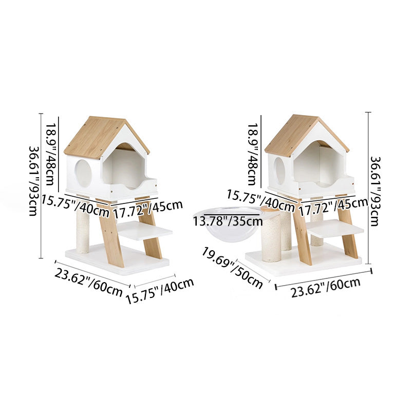 Contemporary Scandinavian Rectangular Plywood PVC Kraft Paper Rope Acrylic Cat Tree For Living Room