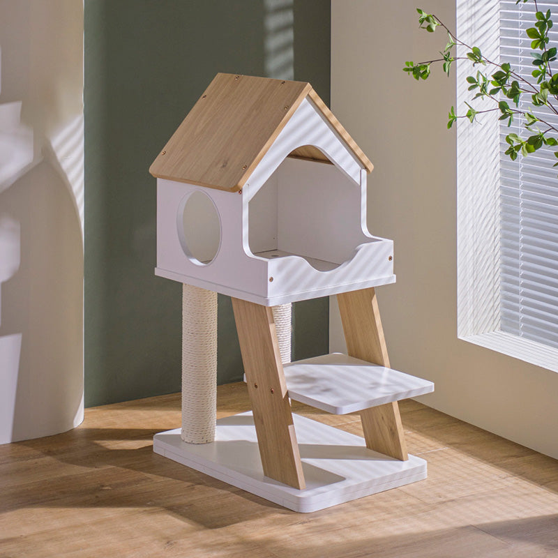 Contemporary Scandinavian Rectangular Plywood PVC Kraft Paper Rope Acrylic Cat Tree For Living Room