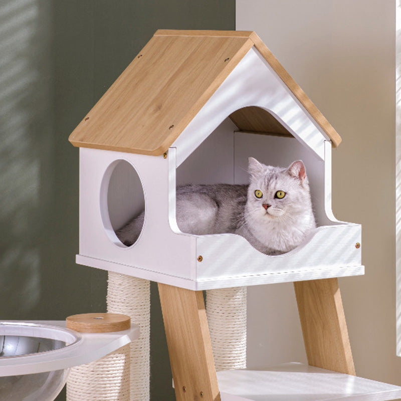 Contemporary Scandinavian Rectangular Plywood PVC Kraft Paper Rope Acrylic Cat Tree For Living Room