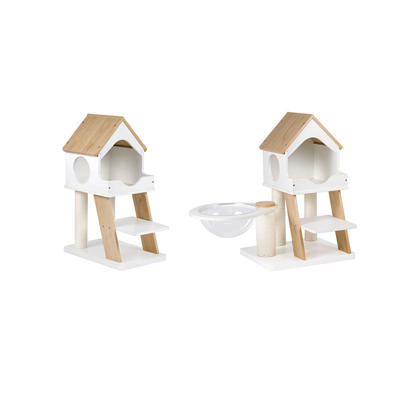 Contemporary Scandinavian Rectangular Plywood PVC Kraft Paper Rope Acrylic Cat Tree For Living Room