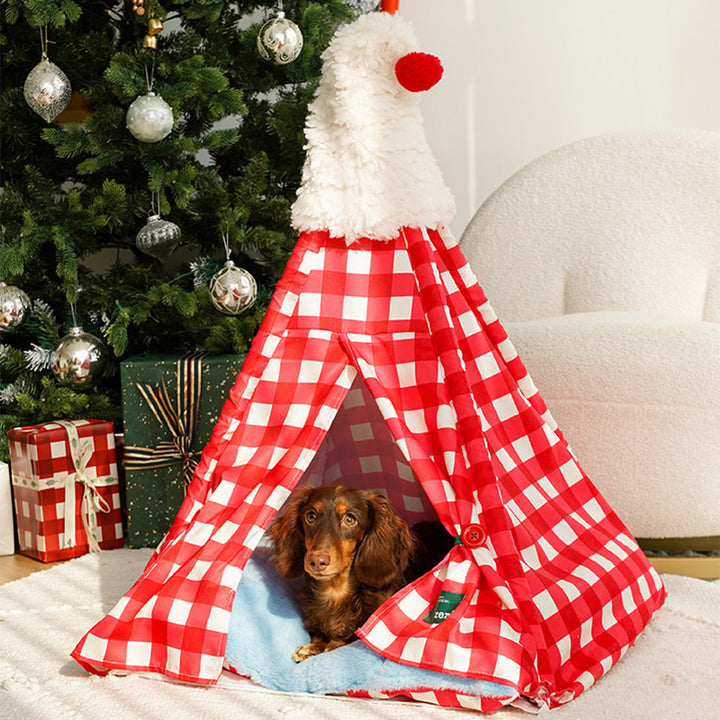 خيمة عيد الميلاد المثلثة العصرية الإبداعية من المخمل والكتان والبوليستر لسرير القطط لغرفة النوم 
