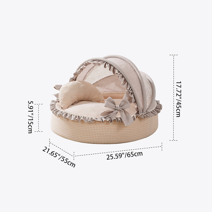 Lit pour chat berceau semi-fermé contemporain de style scandinave rond en velours polyester-coton pour chambre à coucher 