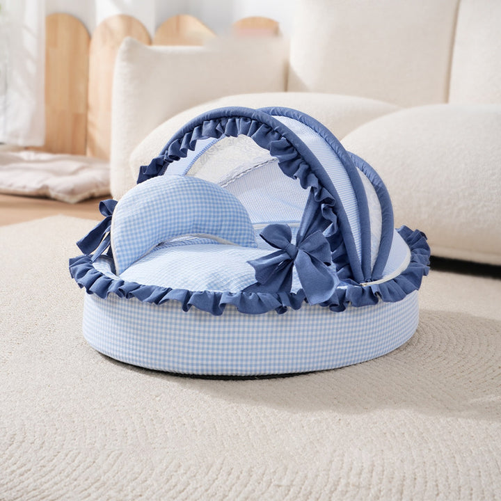 Lit pour chat berceau semi-fermé contemporain de style scandinave rond en velours polyester-coton pour chambre à coucher 
