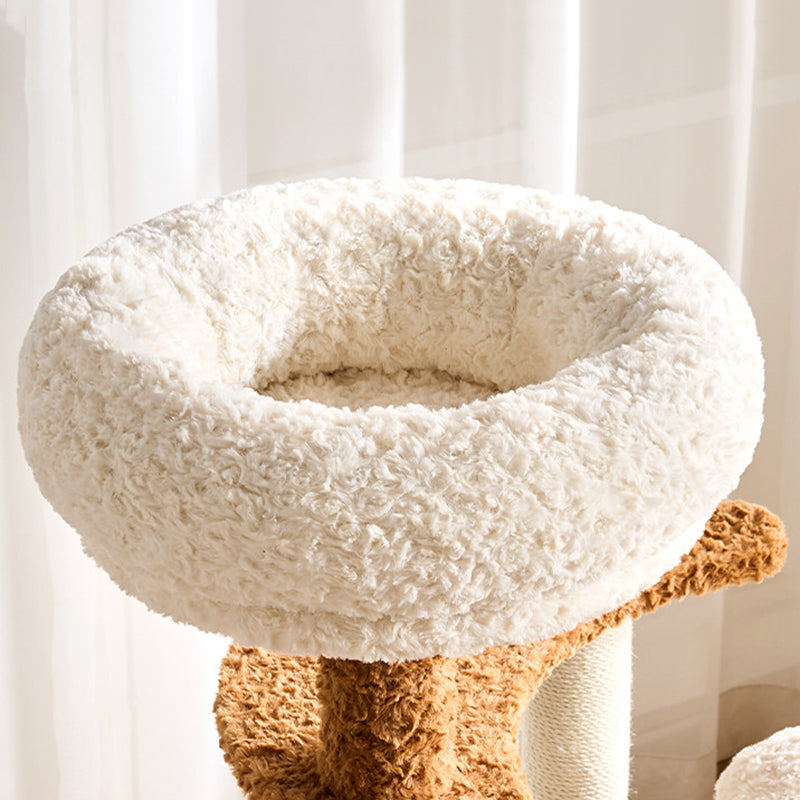 Arbre à chat contemporain scandinave à 5 niveaux en panneau de fibres de densité moyenne, tissu velours, corde de chanvre, tube en papier et acrylique pour chambre à coucher 