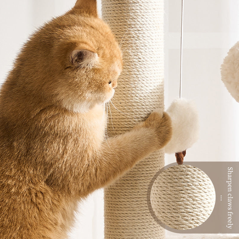 Arbre à chat contemporain scandinave à 5 niveaux en panneau de fibres de densité moyenne, tissu velours, corde de chanvre, tube en papier et acrylique pour chambre à coucher 