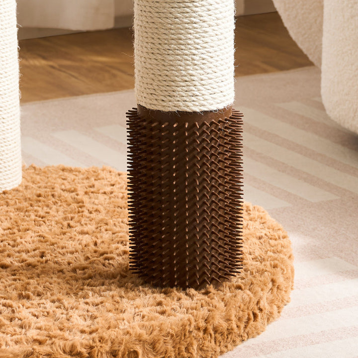 Arbre à chat contemporain scandinave à 5 niveaux en panneau de fibres de densité moyenne, tissu velours, corde de chanvre, tube en papier et acrylique pour chambre à coucher 