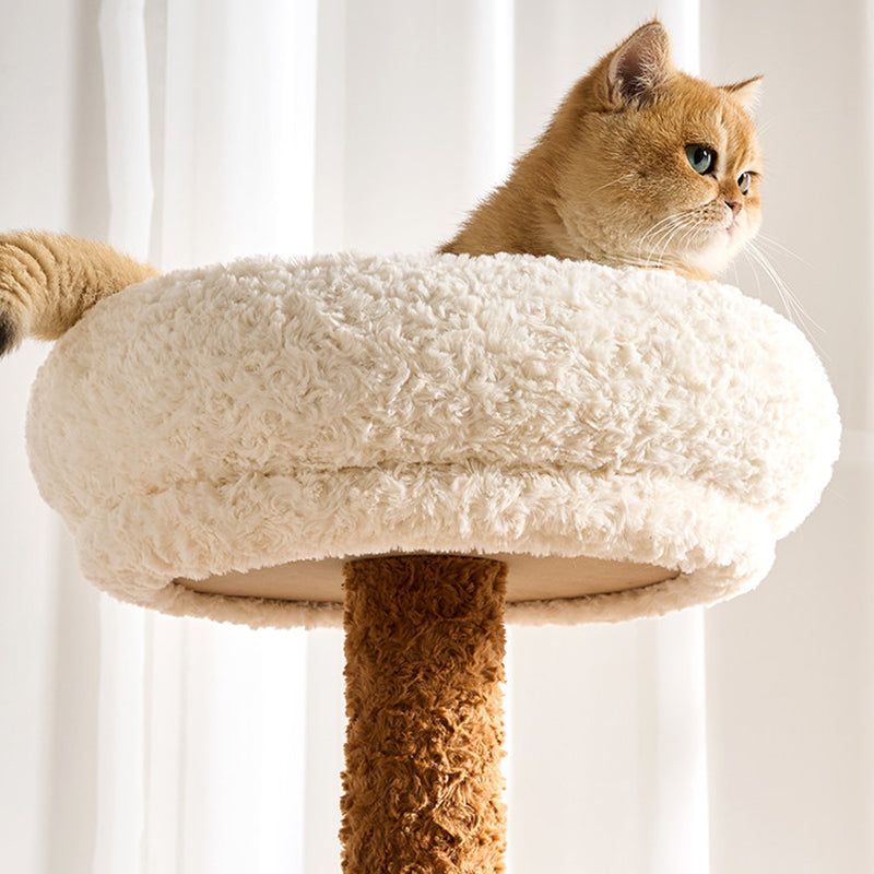 Arbre à chat contemporain scandinave à 5 niveaux en panneau de fibres de densité moyenne, tissu velours, corde de chanvre, tube en papier et acrylique pour chambre à coucher 
