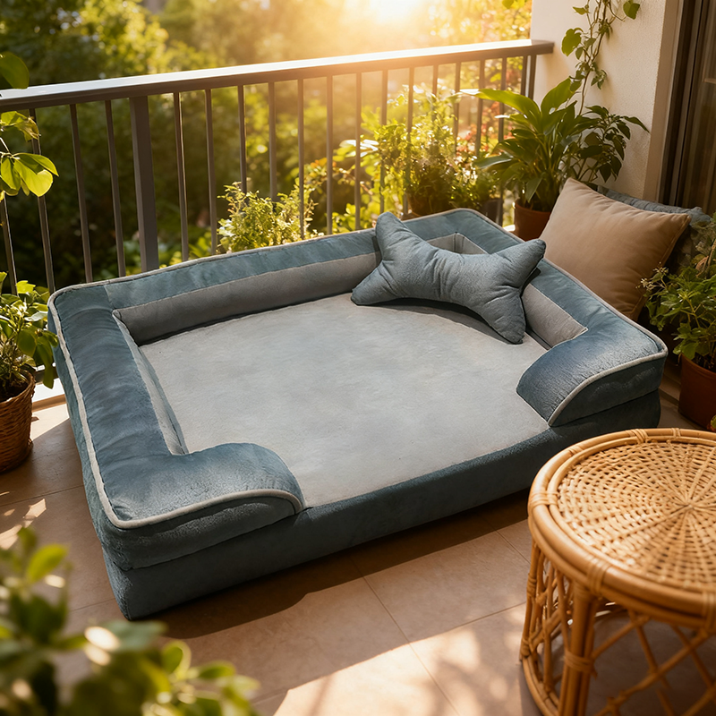 Cama para mascotas rectangular escandinava contemporánea: Almohada estilo cerca - Cama comprimible para gatos para el dormitorio 