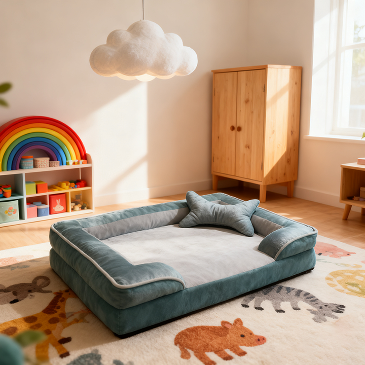Lit rectangulaire contemporain scandinave pour animaux de compagnie : coussin style clôture - lit compressible pour chat pour chambre à coucher 