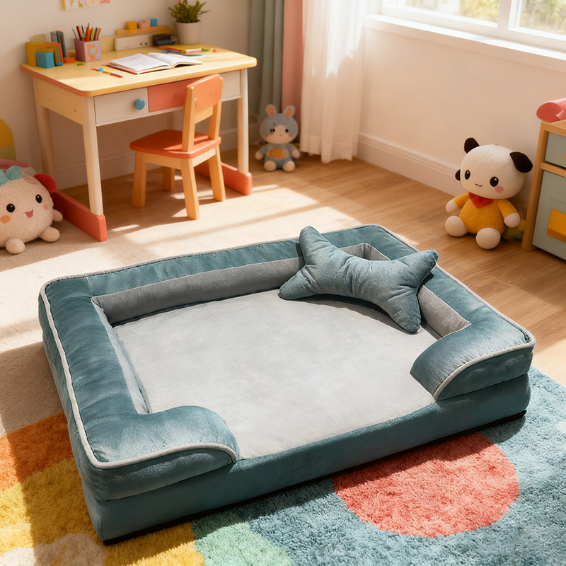 Cama para mascotas rectangular escandinava contemporánea: Almohada estilo cerca - Cama comprimible para gatos para el dormitorio 