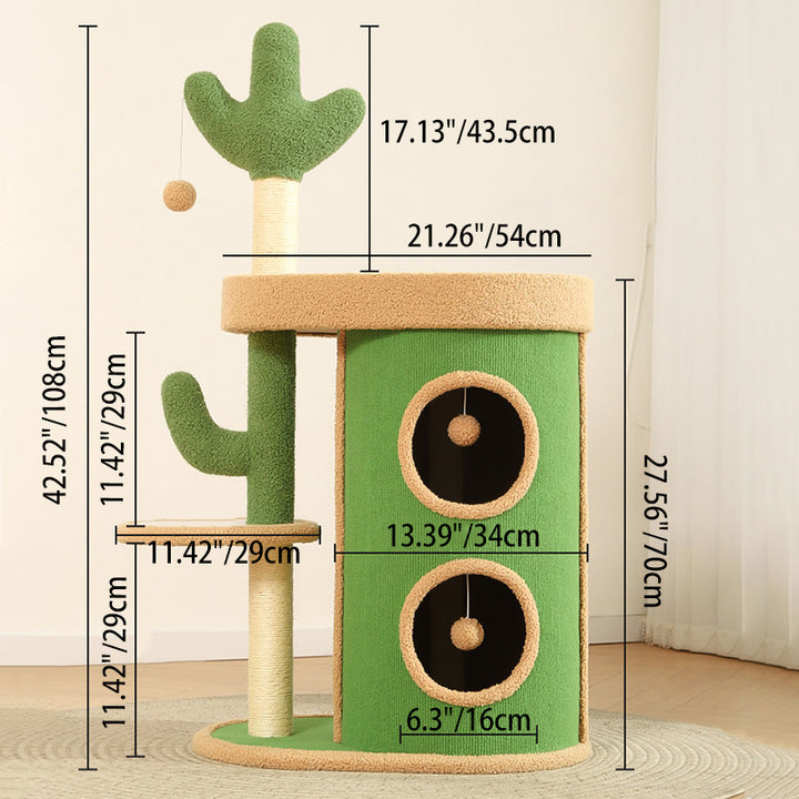 Zeitgenössischer kreativer runder Spanplatten-Samtstoff-Sisal-Papierrohr-Kaktus-Katzenbaum &amp; -Condo 2-Condo 1-Sitzstange für Schlafzimmer 