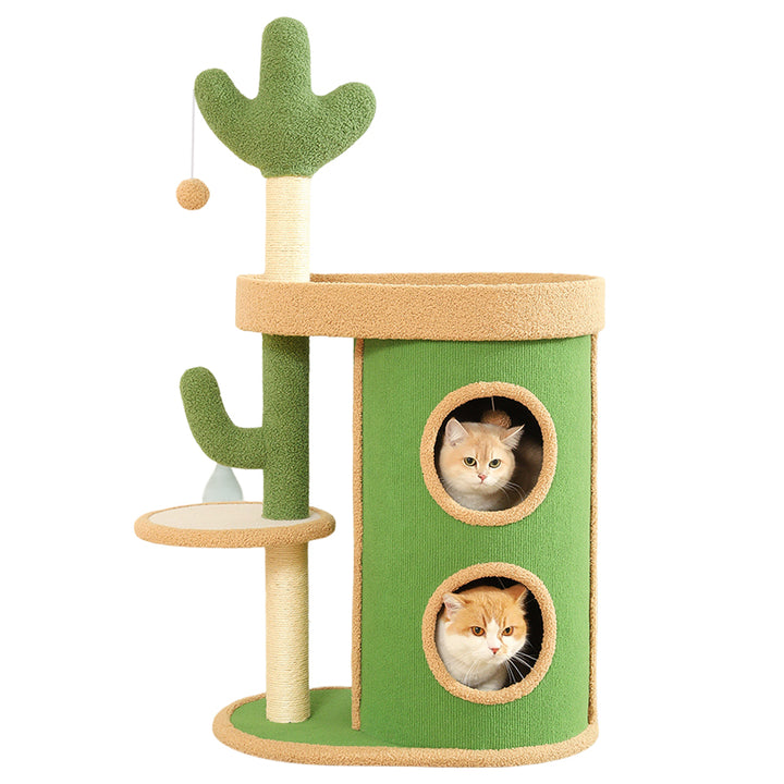 Zeitgenössischer kreativer runder Spanplatten-Samtstoff-Sisal-Papierrohr-Kaktus-Katzenbaum &amp; -Condo 2-Condo 1-Sitzstange für Schlafzimmer 