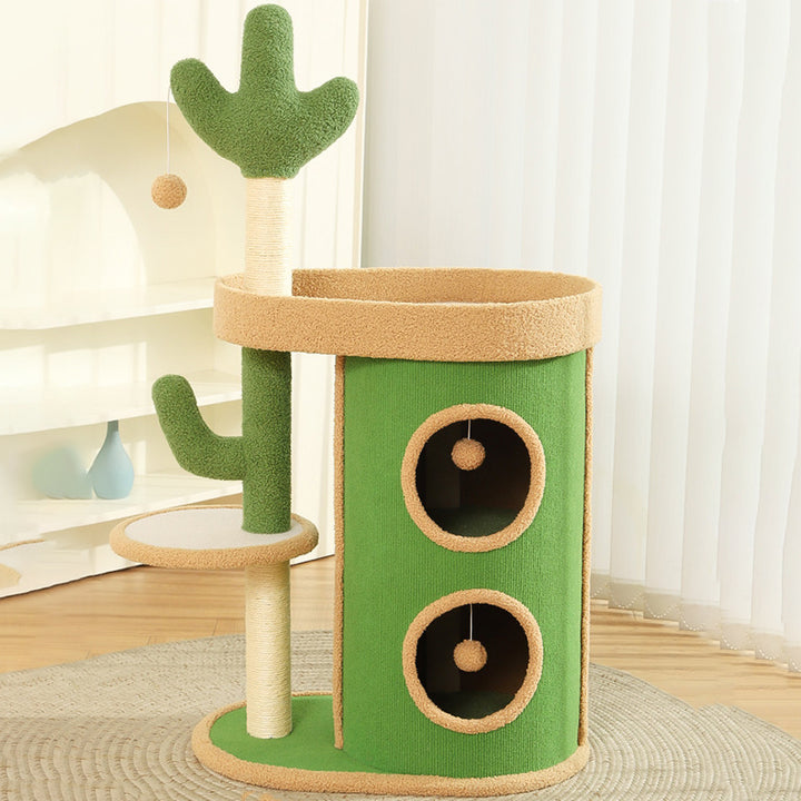 Zeitgenössischer kreativer runder Spanplatten-Samtstoff-Sisal-Papierrohr-Kaktus-Katzenbaum &amp; -Condo 2-Condo 1-Sitzstange für Schlafzimmer 
