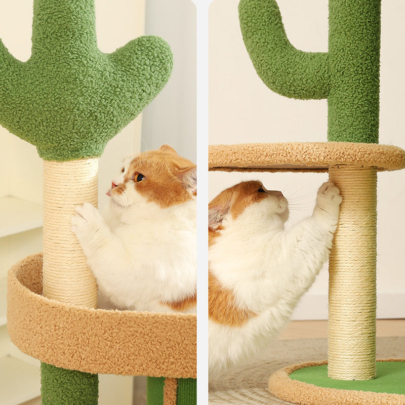 Zeitgenössischer kreativer runder Spanplatten-Samtstoff-Sisal-Papierrohr-Kaktus-Katzenbaum &amp; -Condo 2-Condo 1-Sitzstange für Schlafzimmer 
