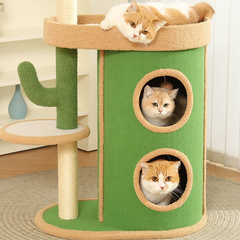 Zeitgenössischer kreativer runder Spanplatten-Samtstoff-Sisal-Papierrohr-Kaktus-Katzenbaum &amp; -Condo 2-Condo 1-Sitzstange für Schlafzimmer 