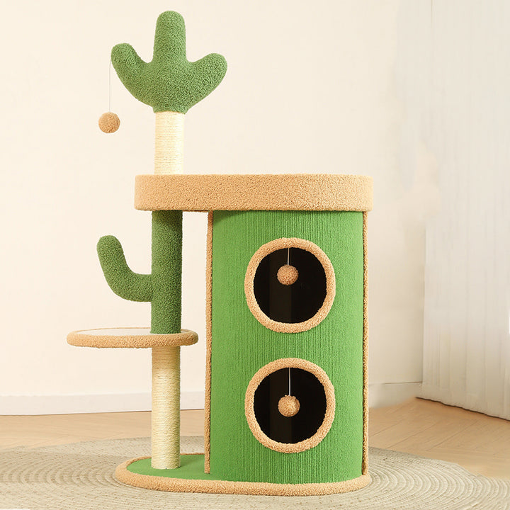 Zeitgenössischer kreativer runder Spanplatten-Samtstoff-Sisal-Papierrohr-Kaktus-Katzenbaum &amp; -Condo 2-Condo 1-Sitzstange für Schlafzimmer 