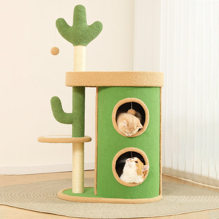 Zeitgenössischer kreativer runder Spanplatten-Samtstoff-Sisal-Papierrohr-Kaktus-Katzenbaum &amp; -Condo 2-Condo 1-Sitzstange für Schlafzimmer 