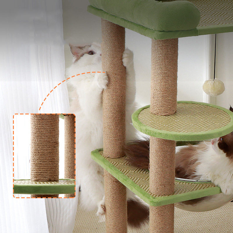 Zeitgenössischer skandinavischer rechteckiger Spanplattensamtstoff Sisal-Kratzbaum mit 3 Plattformen für das Schlafzimmer 