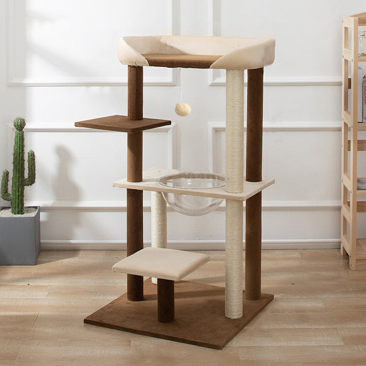 Arbre à chat contemporain scandinave rectangulaire en panneau de particules, papier kraft, tube, tissu velours, sisal, 1 condo, 2/3 perchoirs pour chambre à coucher 