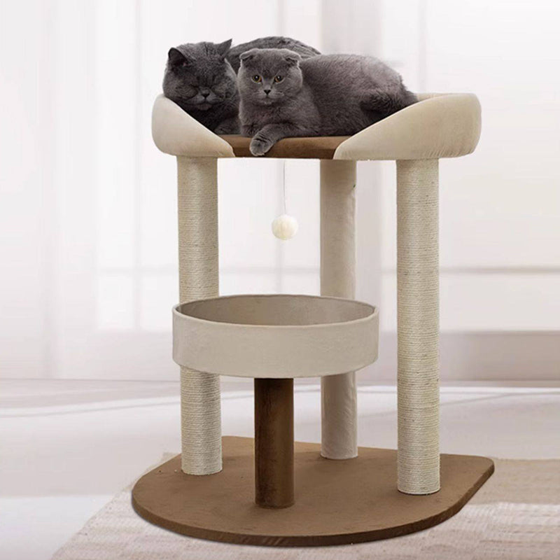 Arbre à chat contemporain scandinave rectangulaire en panneau de particules, papier kraft, tube, tissu velours, sisal, 1 condo, 2/3 perchoirs pour chambre à coucher 