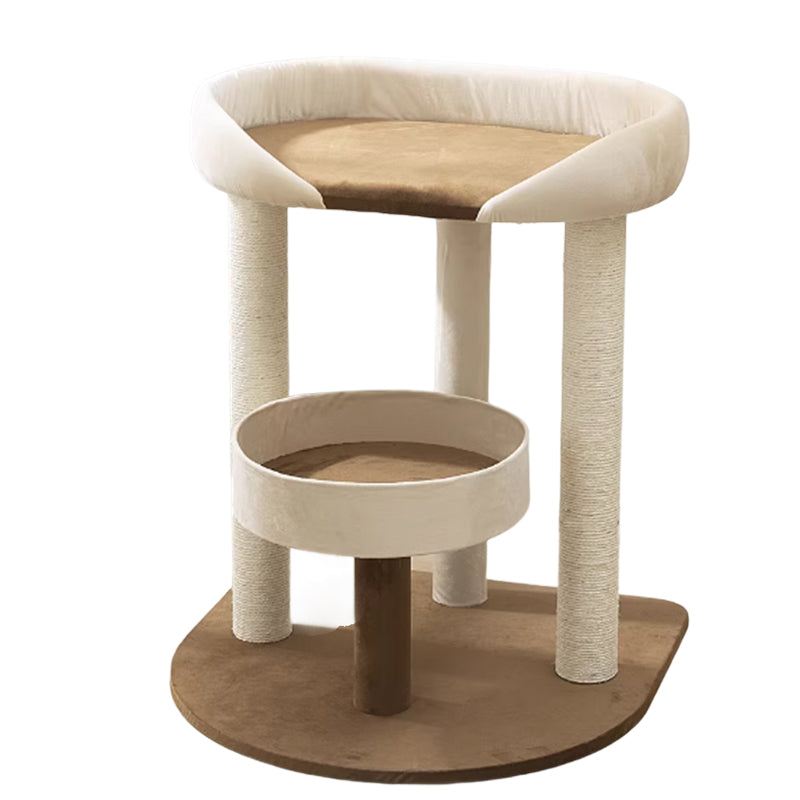 Arbre à chat contemporain scandinave rectangulaire en panneau de particules, papier kraft, tube, tissu velours, sisal, 1 condo, 2/3 perchoirs pour chambre à coucher 