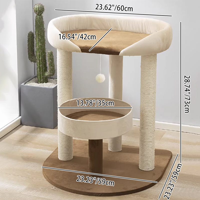 Arbre à chat contemporain scandinave rectangulaire en panneau de particules, papier kraft, tube, tissu velours, sisal, 1 condo, 2/3 perchoirs pour chambre à coucher 