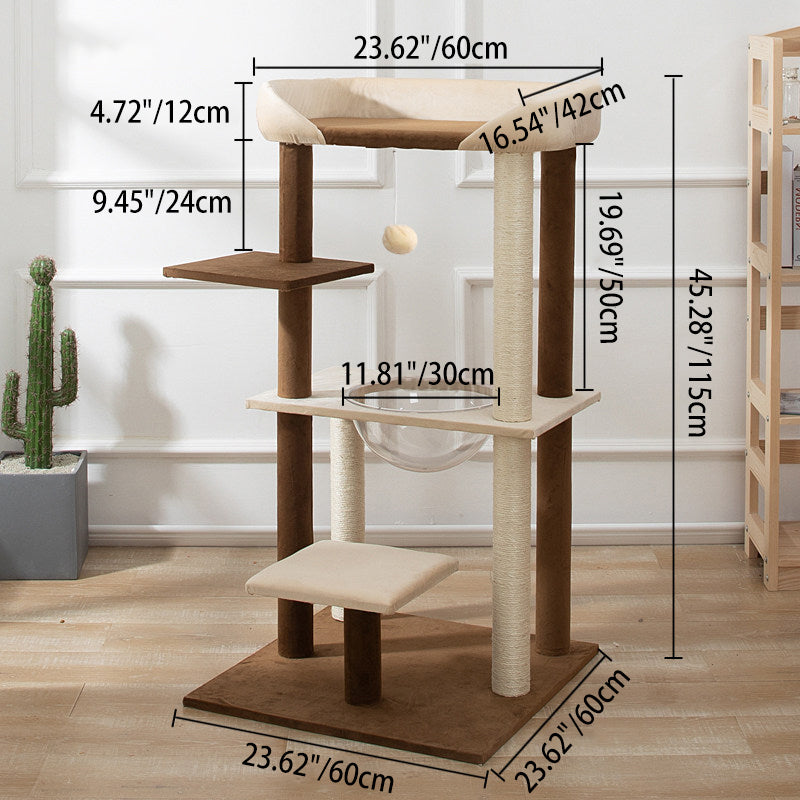 Arbre à chat contemporain scandinave rectangulaire en panneau de particules, papier kraft, tube, tissu velours, sisal, 1 condo, 2/3 perchoirs pour chambre à coucher 
