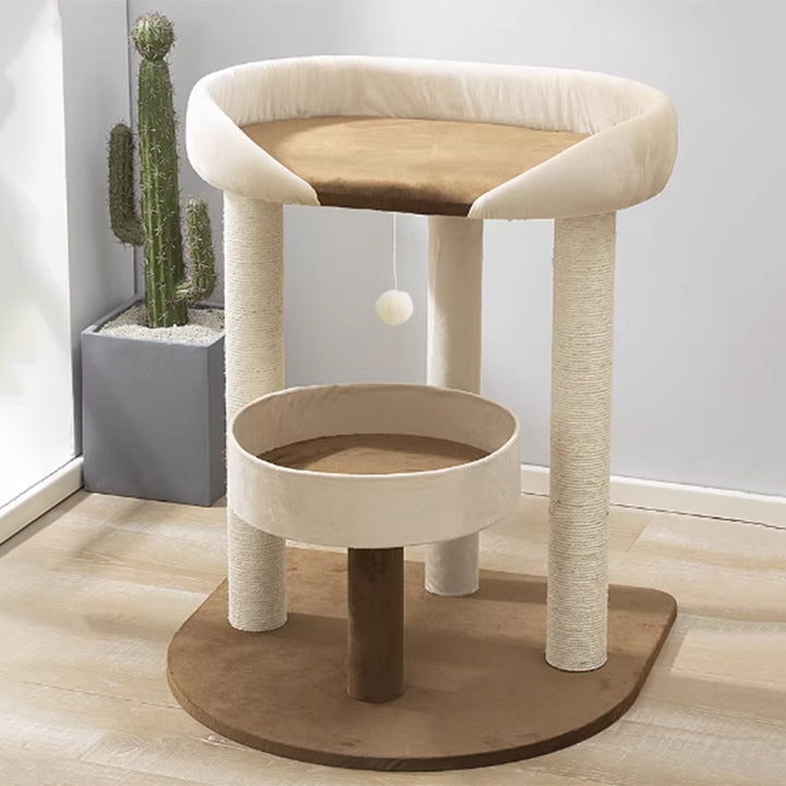 Arbre à chat contemporain scandinave rectangulaire en panneau de particules, papier kraft, tube, tissu velours, sisal, 1 condo, 2/3 perchoirs pour chambre à coucher 