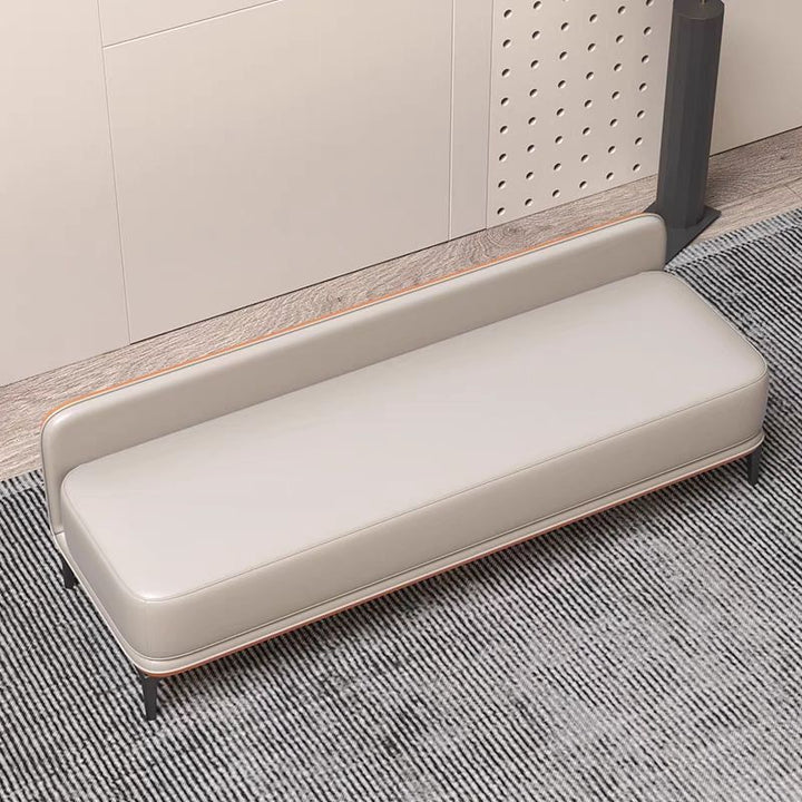 Banc à chaussures rectangulaire moderne minimaliste à plusieurs couches en contreplaqué de bois massif de haute qualité avec similicuir et acier pour entrées 