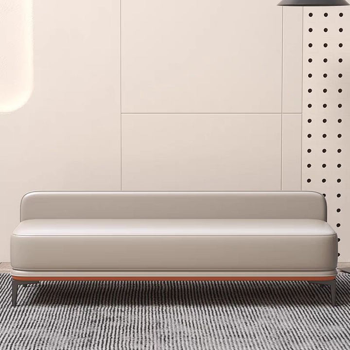 Banc à chaussures rectangulaire moderne minimaliste à plusieurs couches en contreplaqué de bois massif de haute qualité avec similicuir et acier pour entrées 