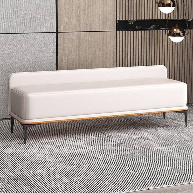 Banc à chaussures rectangulaire moderne minimaliste à plusieurs couches en contreplaqué de bois massif de haute qualité avec similicuir et acier pour entrées 