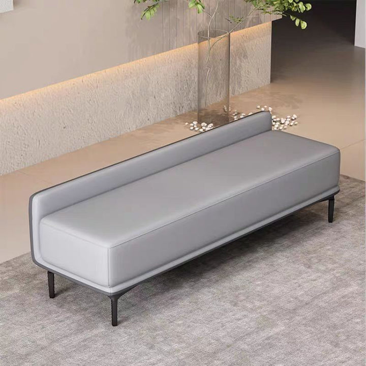 Banc à chaussures rectangulaire moderne minimaliste à plusieurs couches en contreplaqué de bois massif de haute qualité avec similicuir et acier pour entrées 