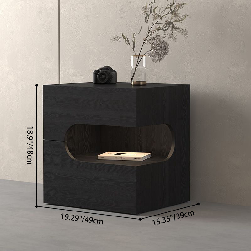 Modern Minimalist Square Plywood Nightstand 2-Drawer For Bedroom
