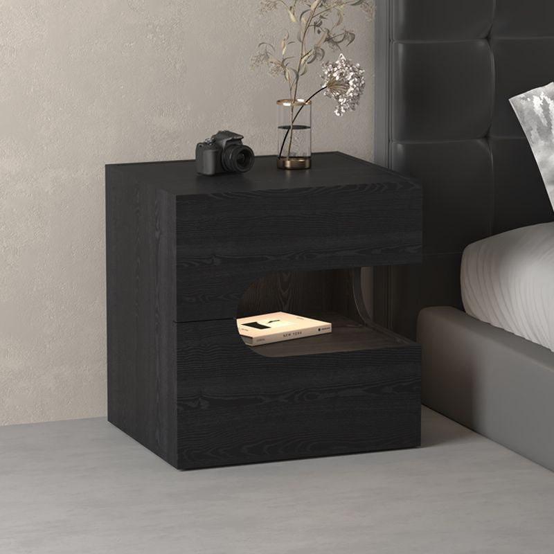 Modern Minimalist Square Plywood Nightstand 2-Drawer For Bedroom