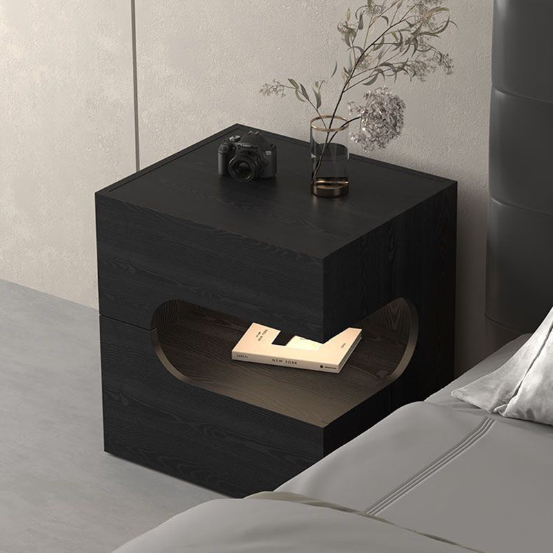 Modern Minimalist Square Plywood Nightstand 2-Drawer For Bedroom