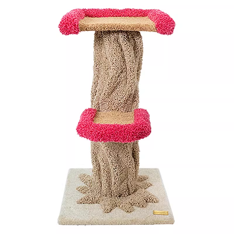 Moderner kreativer runder Katzenbaum aus Eukalyptusholz mit Plüschstoff und baumförmigem Design, 2/7-Liegeflächen für das Schlafzimmer 