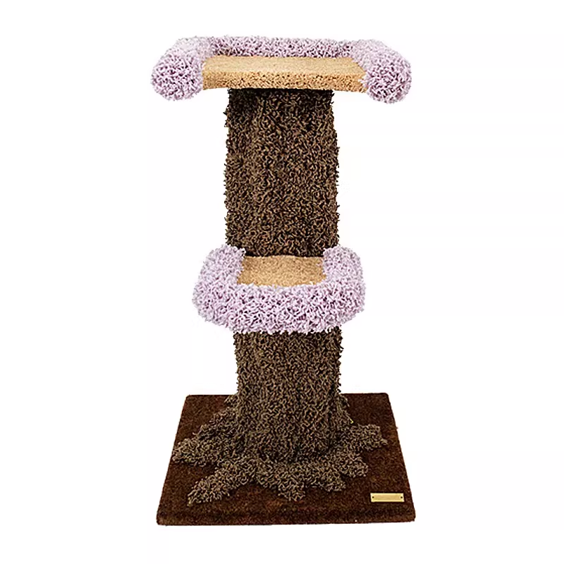 Moderner kreativer runder Katzenbaum aus Eukalyptusholz mit Plüschstoff und baumförmigem Design, 2/7-Liegeflächen für das Schlafzimmer 