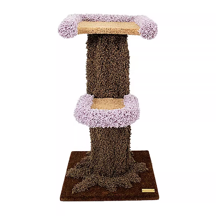 Moderner kreativer runder Katzenbaum aus Eukalyptusholz mit Plüschstoff und baumförmigem Design, 2/7-Liegeflächen für das Schlafzimmer 